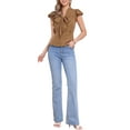 thumbnail image 2 of Blusa de mujer INSPIRE CHIC con lunares, cuello con lazo, mangas acampanadas, top para el trabajo, talla XS, color marrón, 2 of 6