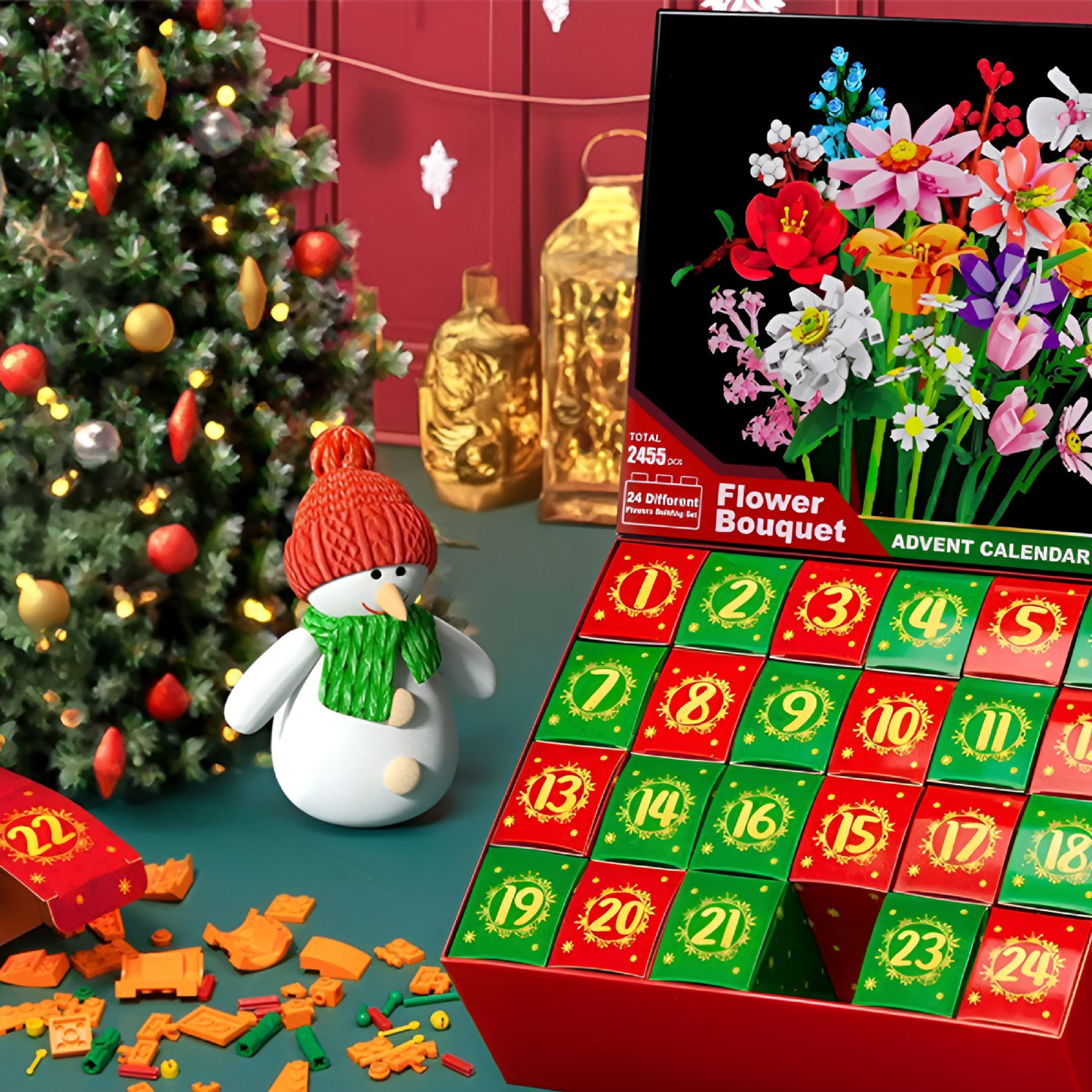 BESTSKY 2026 New Flower Bouquet Advent Calendar for Adults Teens Kids 24 Days Flower Bouquet Christmas Countdown Advent Calendar Diy Flower Advent Calendar Home Decor