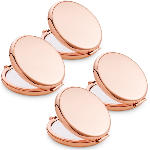NIZZQNI 4 Packs Metal Round Shell Compact Mirror, Double-Sided 1X/2X Magnifying, Portable Travel Makeup Mirrors, Mini Pocket Mirrors