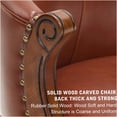 thumbnail image 4 of Brown Swivel Bar Stool with Back, Adjustable Height Kitchen Counter Chair, 360 Degree Rotating Solid Wood Stool with Upholstered Cowhide Seat, 4 of 7