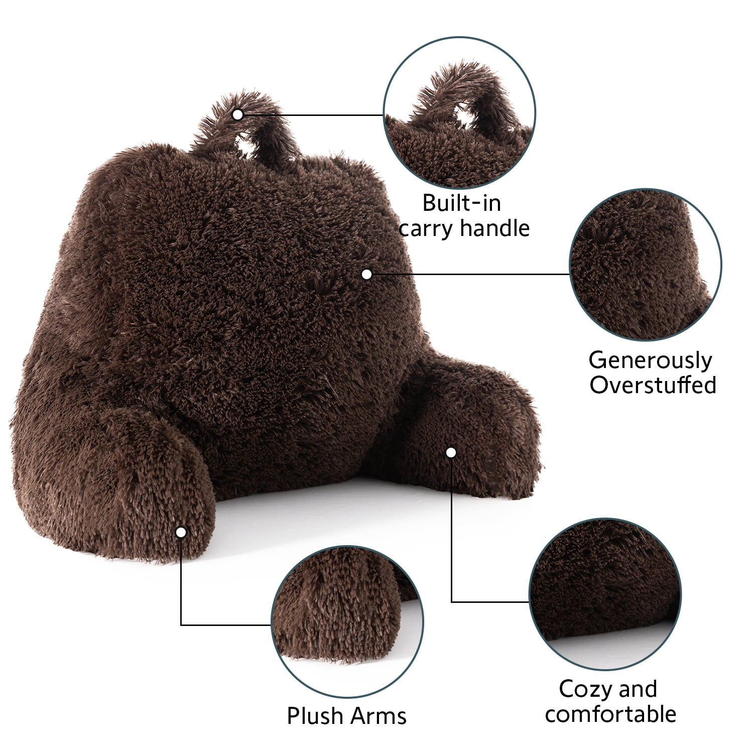 Cheer Collection Fluffy Reading Pillow - Long Shaggy Hair TV and Gaming Pillow with Armrest