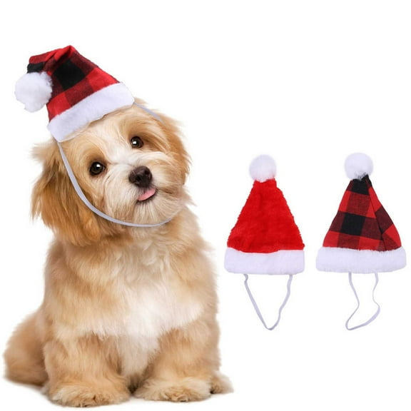 2 Pcs Pet Christmas Santa Hats Dog Cat Plush Xmas Red Hat Merry Christmas Caps Adjustable Puppy Kitten Headpiece Holiday Party Supplies Decorations Comfort Liner Soft Hair Accessories