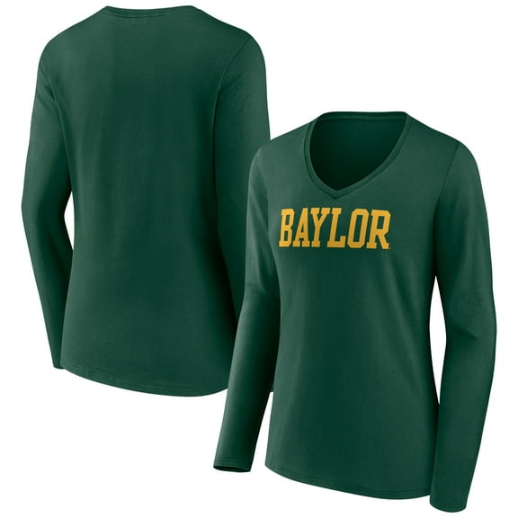 Women's Green Baylor Bears Basic Arch Long Sleeve V-Neck T-Shirt
