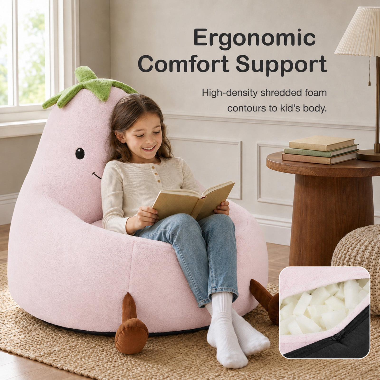 Alvantor Kids Bean Bag Chair, Stuffed Toddler Couch with Artificial Rabbit Fur Cover for Teens & Kids, Comfy Lazy Sofa Chair for Reader, Living Room, Bedroom