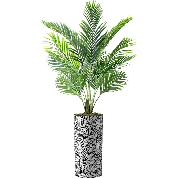 Artificial Tree in Contemporary Pattern Planter, Fake Areca Tropical Palm Silk Tree for Indoor and Outdoor Home Decoration - 66" Overall Tall (Plant Pot Plus Tree)