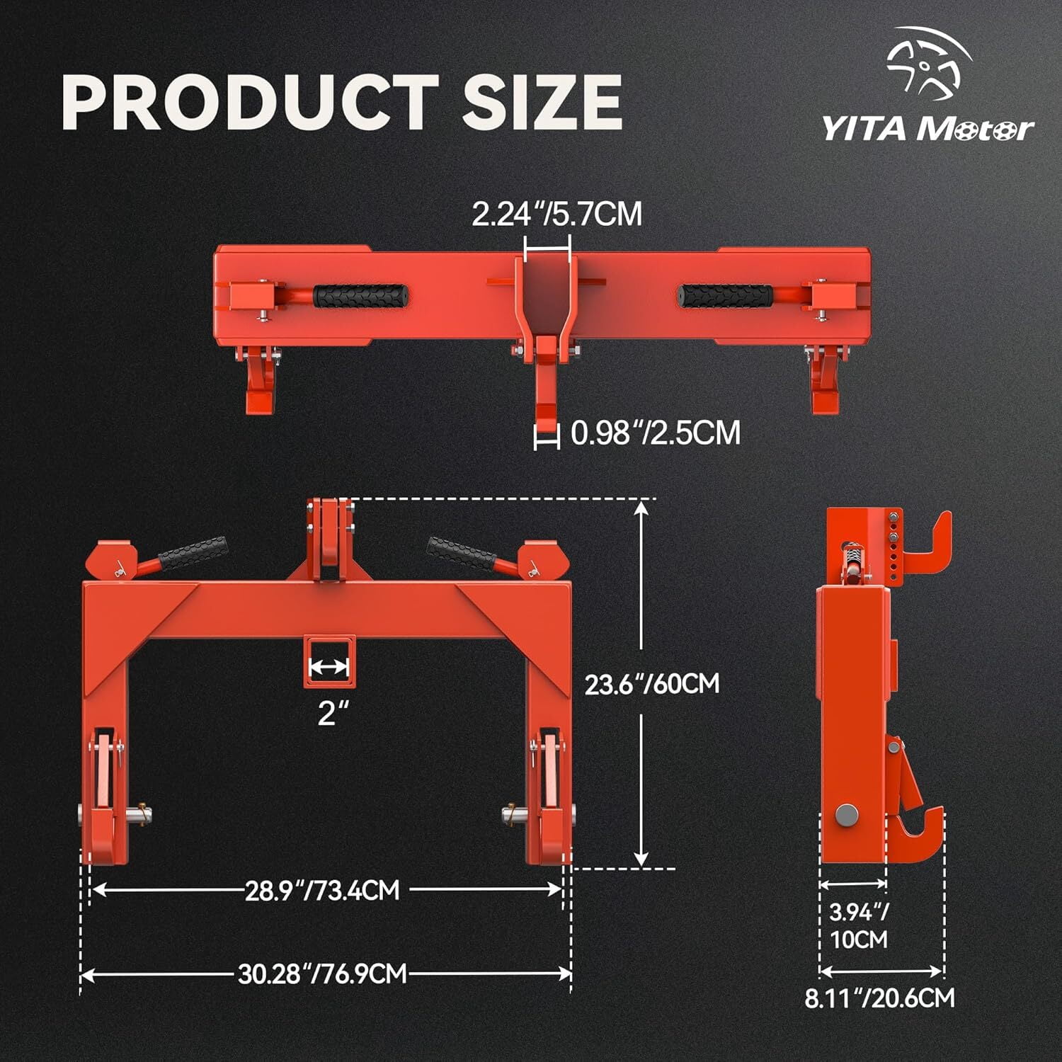Dextrus Heavy Duty Category 1 Tractor 3 Point Quick Hitch, 3000 LBS Adjustable 5-Position Hook with Universal Adapter & 2 Inch Trailer Receiver, Orange