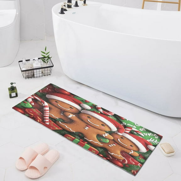 Christmas Gifts Gingerbread Men Bath Mat 39x20 Non-Slip Bathroom Rugs Absorbent Soft Plush Quick Dry for Tub Shower Kitchen Home Decor