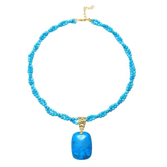 Gold Over Sterling Silver with Natural Turquoise Beaded Double Strand Necklace