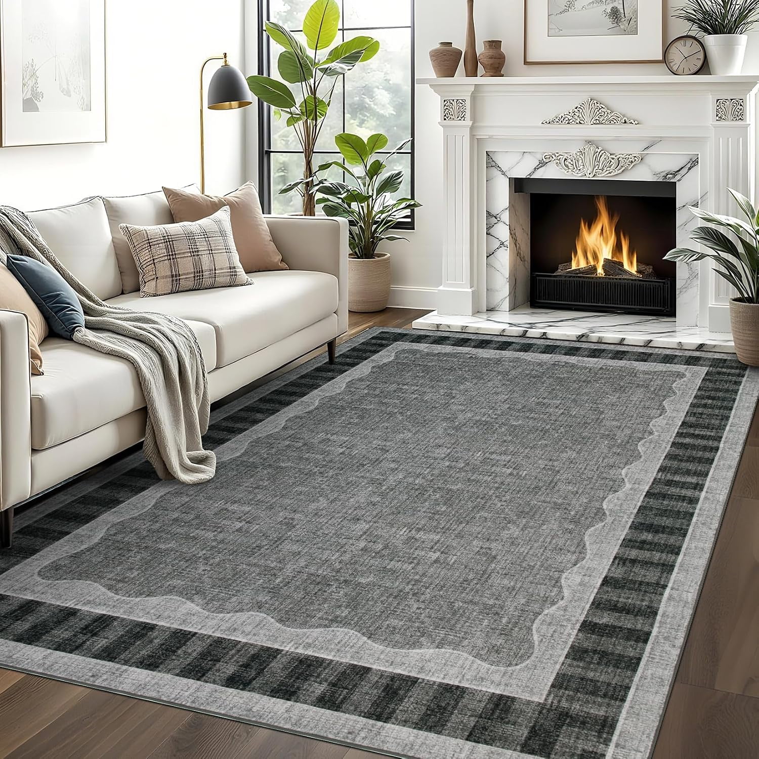 10x14 Scalloped Washable Area Rug – Soft Low Pile Non-Slip Backing Large Floor Mat Carpet for Living Room, Bedroom, Dining Room, Playroom, Nursery, Home Decor