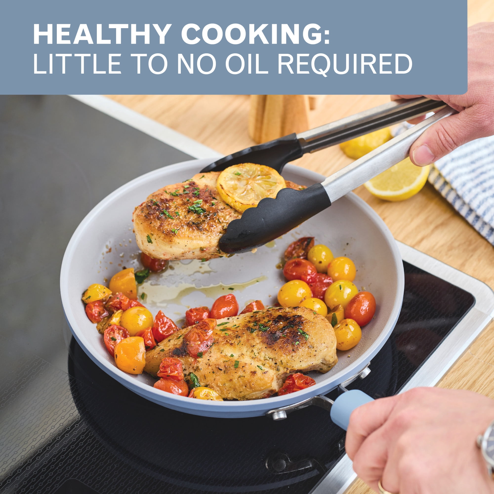 Farberware TrueCook Ceramic Plus Induction Frying Pan, 10-Inch, Steel Blue