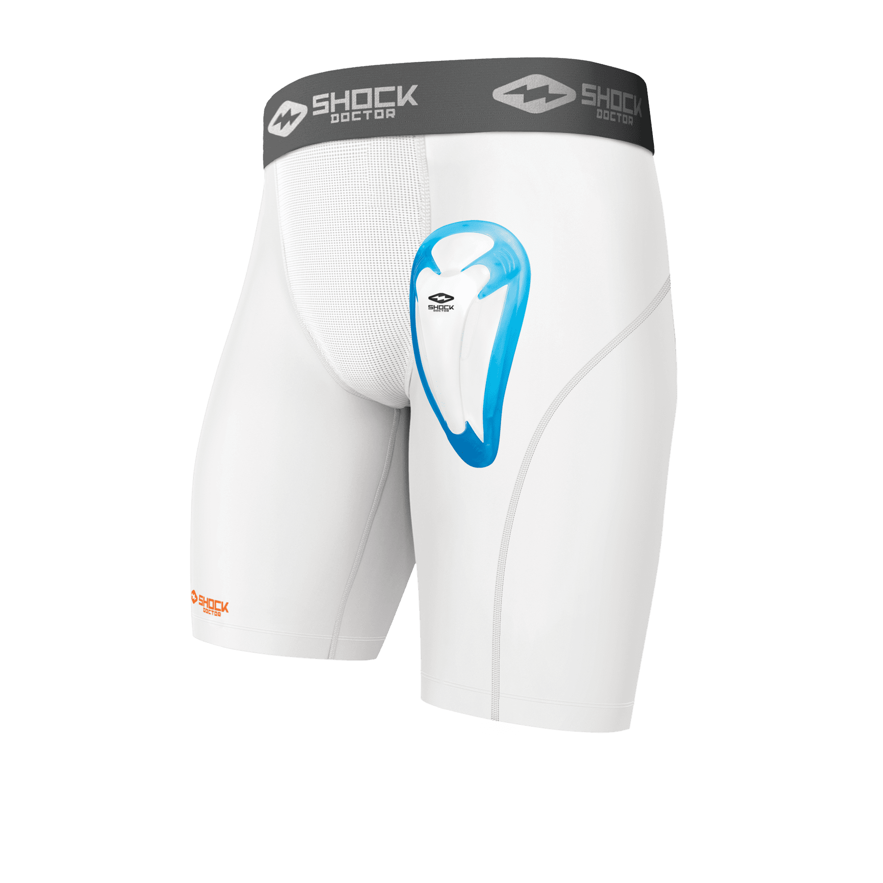 Shock Doctor, Compression Athletic Shorts with Protective Cup, Adult, M, White