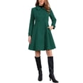 thumbnail image 1 of Abrigo de invierno de mujer vintage sólido de línea A con doble botonadura y cuello en verde oscuro, 1 of 6