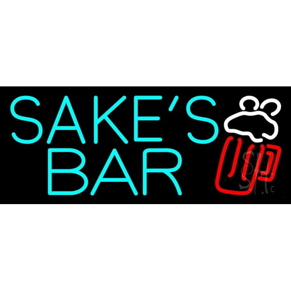 Sakes Bar LED Neon Sign 10 x 24 - inches, Clear Edge Cut Acrylic Backing, with Dimmer - Bright and Premium built indoor LED Neon Sign for Bar decor.
