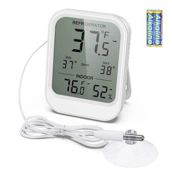 Refrigerator Thermometer, AMIR Digital Fridge Thermometer with Probe LCD Display Max/Min Records Alarm External Sensor Digital Refrigerator Thermometer for Home Kitchen Freezer Aquarium Cafes Bars