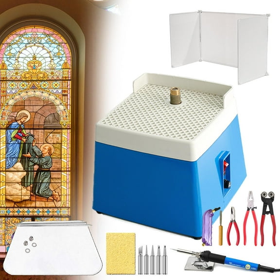 Stained Glass Kit,Stained Glass Grinder Set, Beginner DIY Crafting Starter Kit For Stained Glass/Mosaic Craft, With Soldering Iron Gun & Glass Cutting Set & Grinder Machi