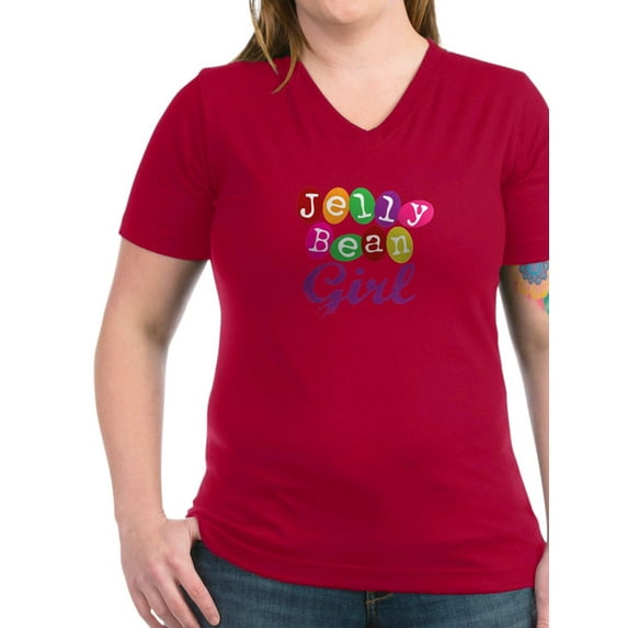 CafePress - Jelly Bean Girl Women's V Neck Dark T Shirt - Women's V-Neck Dark T-Shirt