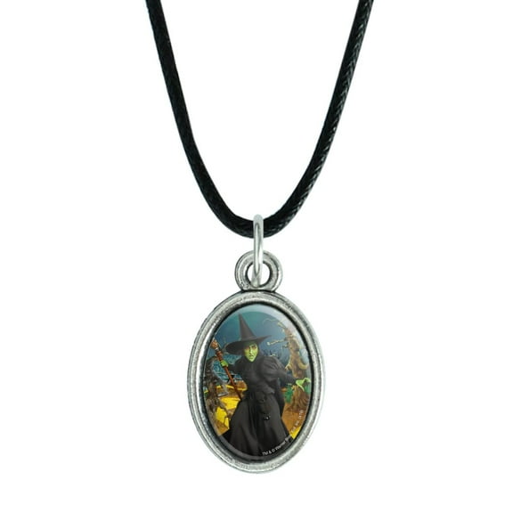 Wizard of Oz Wicked Witch Character Antiqued Oval Charm Pendant with Black Satin Cord