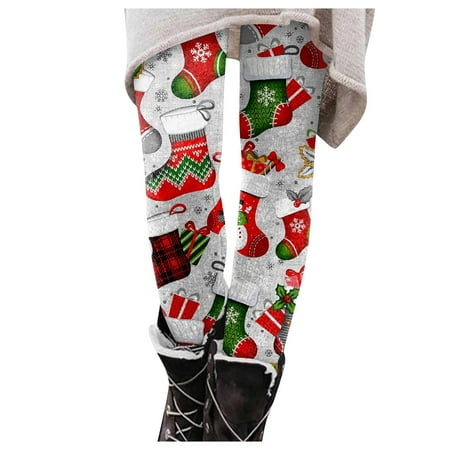 Dndkilg Christmas Leggings for Women Graphic Tummy Control High Waisted Holiday Womens Panties Funny Workout Clothing Tight Active Leggings Light Gray 2XL