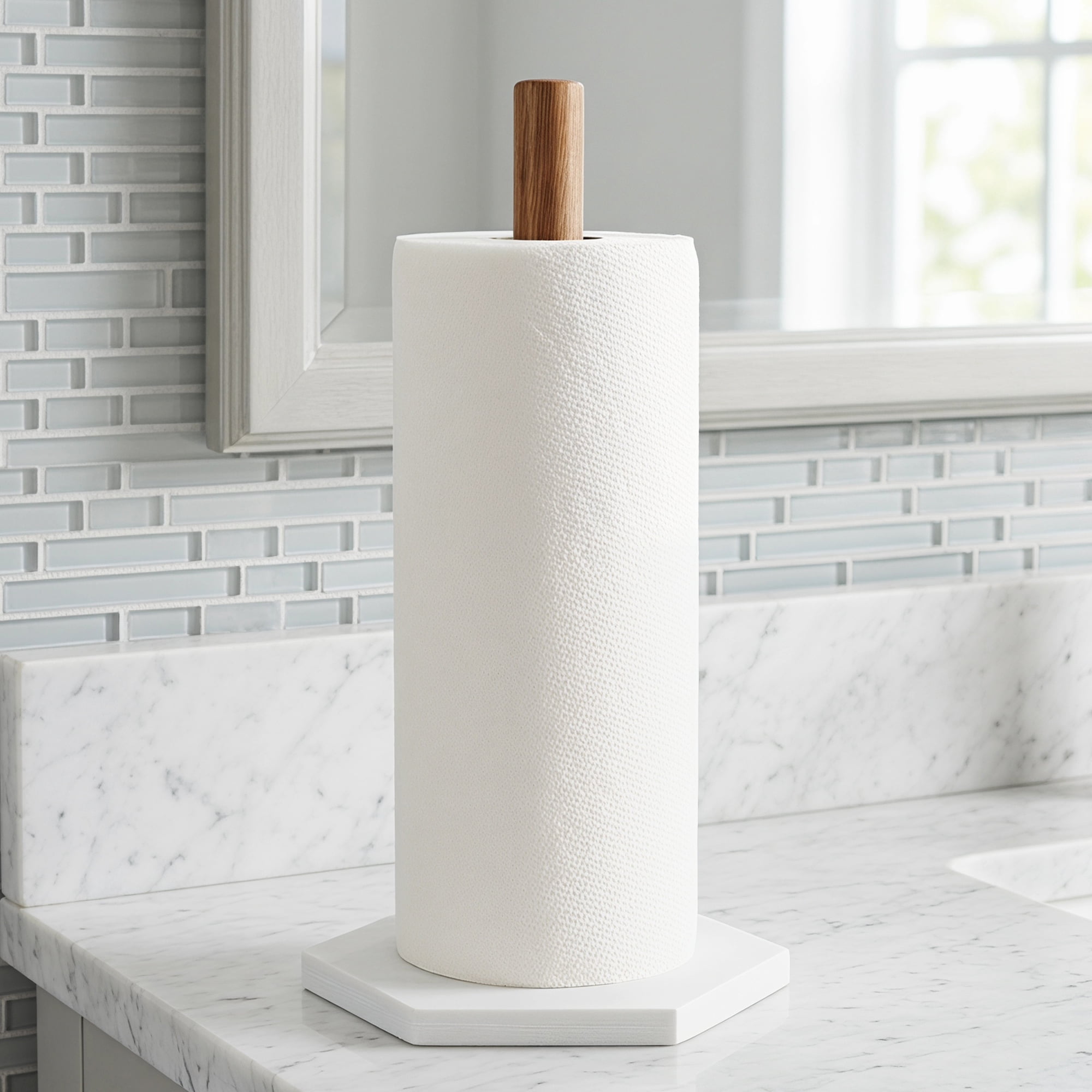 Unique Bargains Paper Towel Holder Countertop Base Marble Color D 12.6x5.9inch