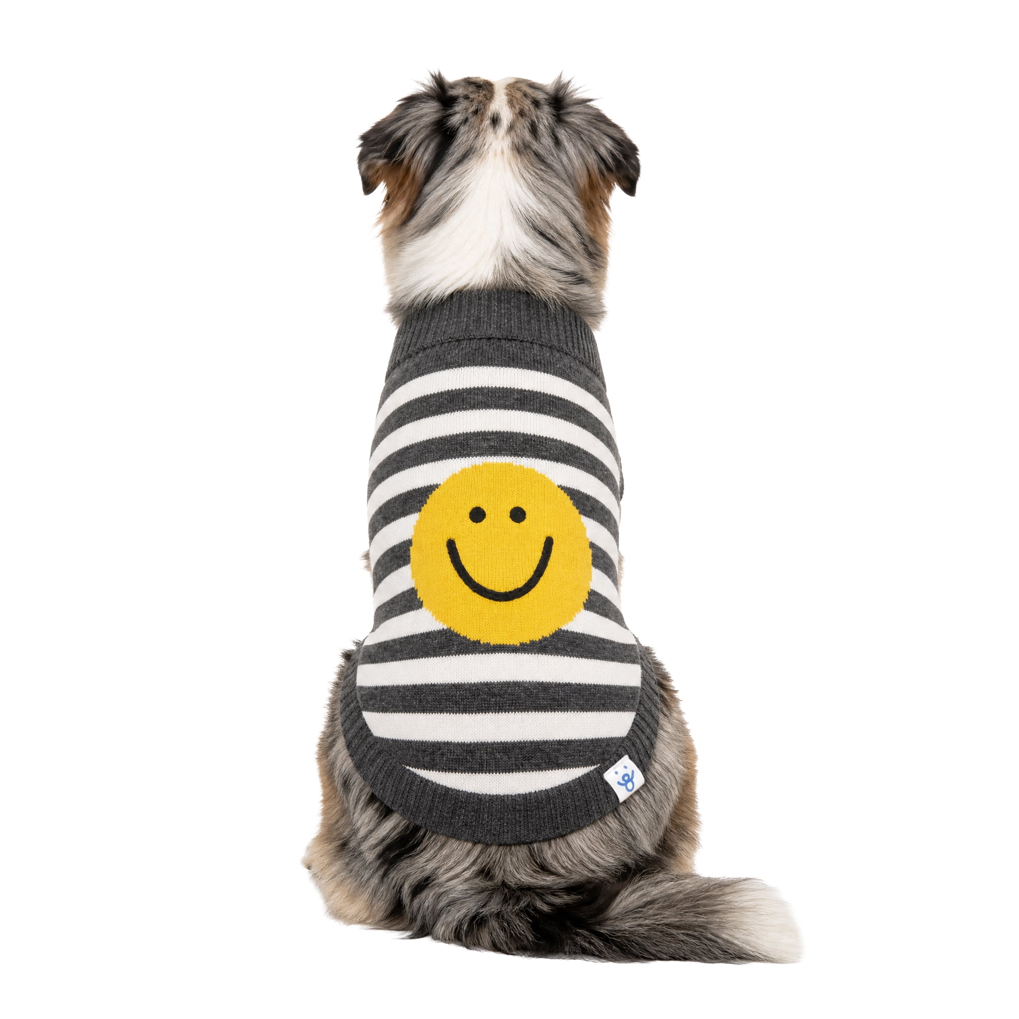 Oodles Smiley Face Striped Turtle Neck Fall Dog Sweater, Multicolored, Large