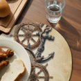 thumbnail image 3 of Vintage Anchor Nautical Round 13 Inch Placemats Set of 6, Coastal Compass Brown HeatResistant Non Slip Place Mats for Dining Table, Wipeable Braided Kitchen Table Mats for Housewarming, 3 of 9