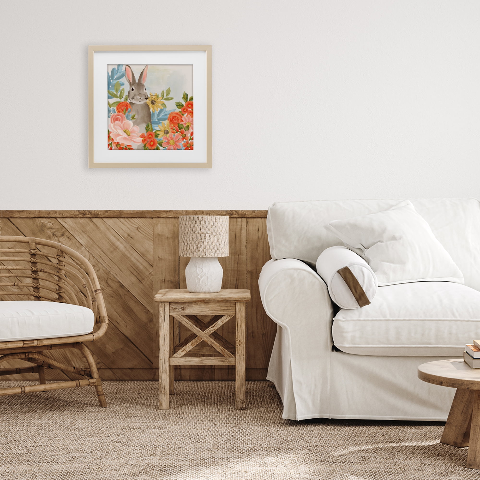 Stupell Industries Bunny Among The Blooms Birch Framed Print Under Glass, design by Cat Thurman Designs