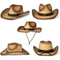 thumbnail image 4 of Comhats Western Round Up Straw Cowboy Hat for Men Women,Large Khaki, Fedora Style with Shapeable Brim, 4 of 5