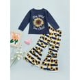 thumbnail image 2 of Seyurigaoka 2Pcs Little Girls Outfit, Letter Long Sleeve Round Collar Tops + Bell-bottomed Pants, 2 of 8