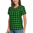 thumbnail image 2 of Vsdgher Buffalo Plaid Green Black Women Shirts V Neck Short Sleeve Tops T-Shirt Basic Tees, S to 3XLLarge, 2 of 5