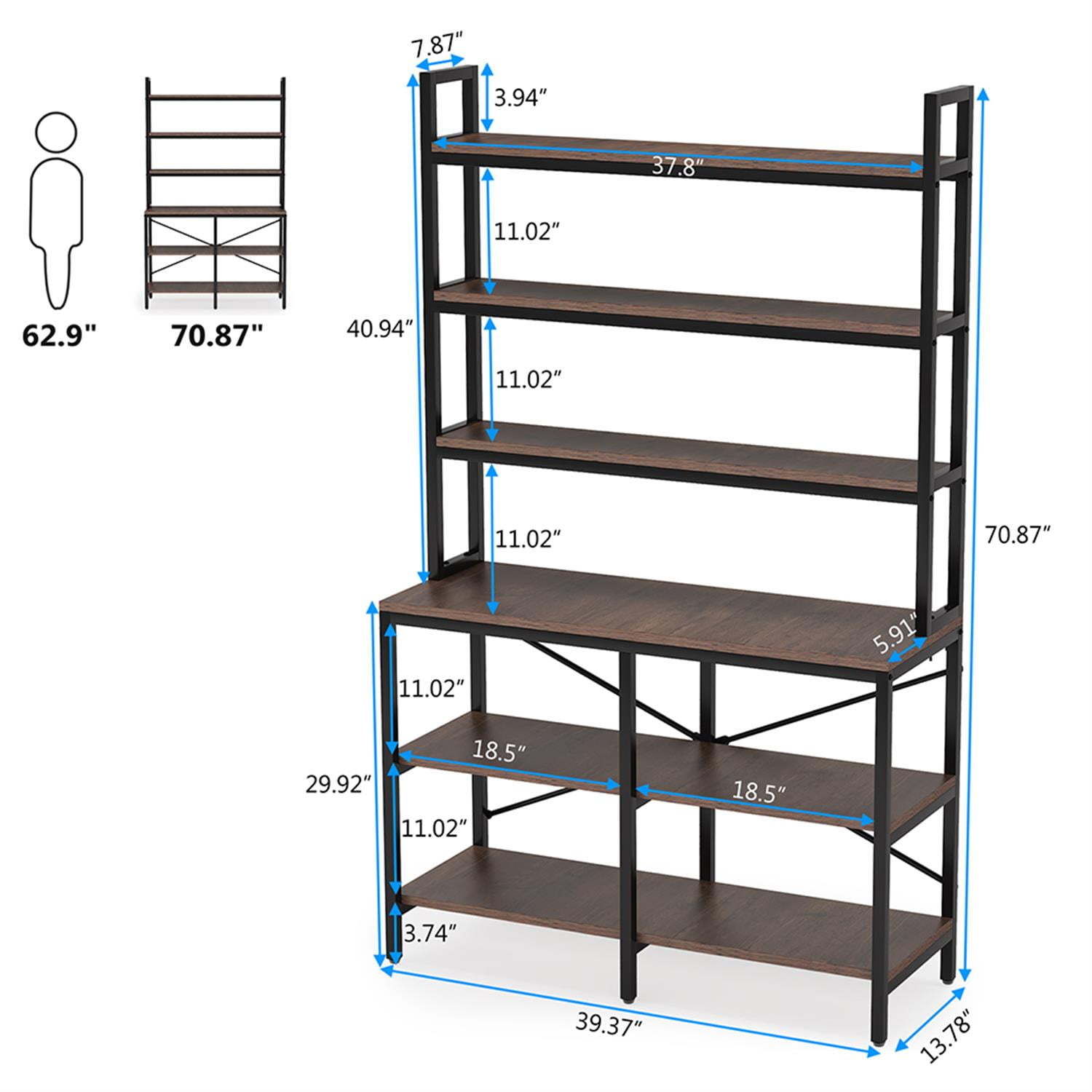 Demi Bonn 6-Tier Bookshelf, 70"dustrial Etagere Bookcase Storage Rack for Bedroom, Living Room, Brown