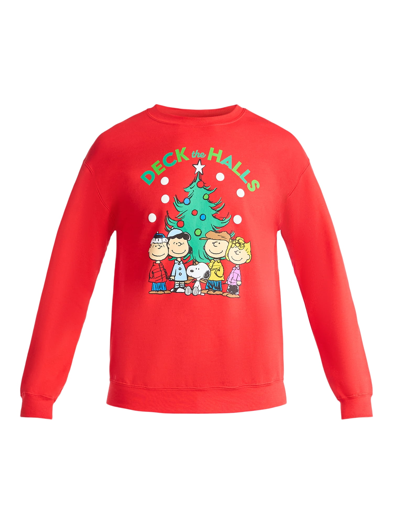 Peanuts Deck the Halls Men's and Big Men's Holiday Graphic Fleece Sweatshirt, Sizes S-3XL
