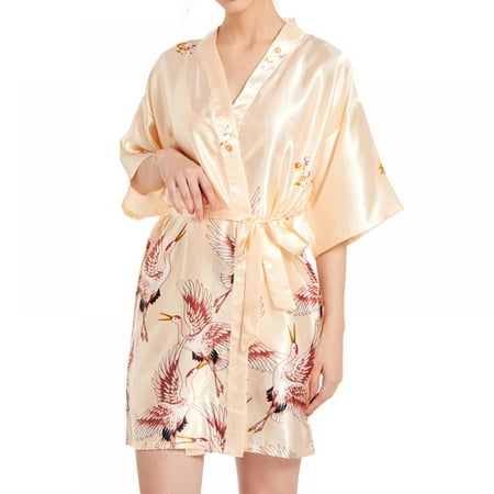 

Linen Purity Summer Loose Fit Printed Satin Robes for Women Short Kimono Bridesmaids Lightweight Soft Lingerie Robes