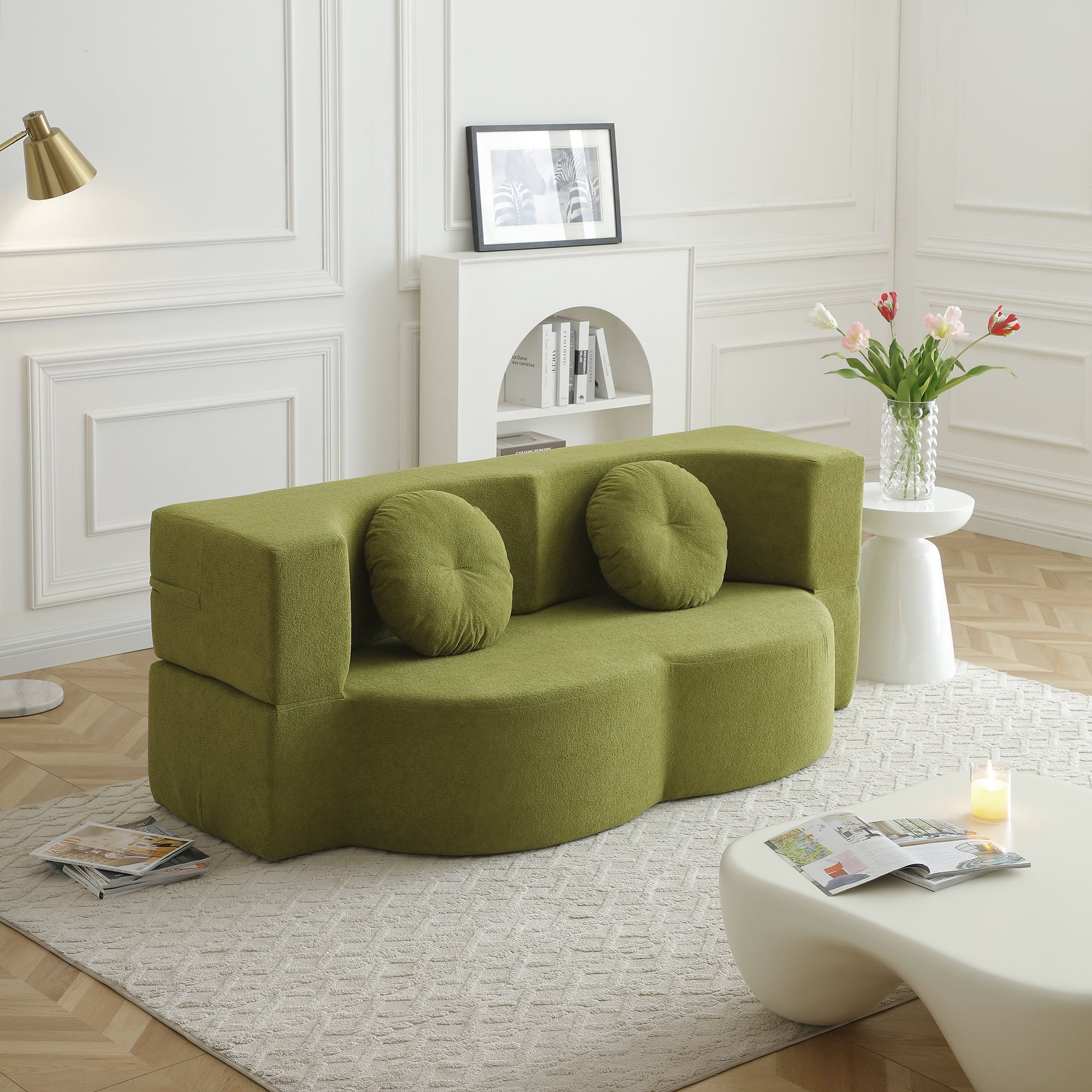Leumius 2-in-1 Folding Sofa Bed with Pillow,Twin Sleeper Sofa,Floor & Futon Loveseat Couch,Foam Folding Mattress Sleeper for Living Room,Office,Apartment,Green