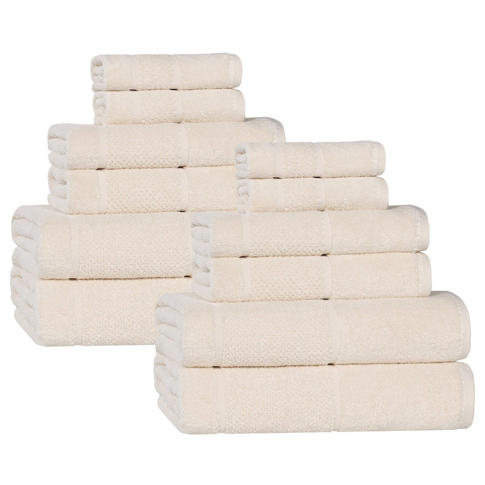 Superior Mile Smart Twist Cotton Medium Weight 12 Piece Towel Set, Ultra Absorbant Towels, Ivory