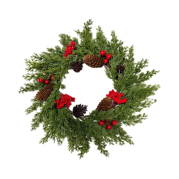 15.74 Inch Real Touch Christmas Wreath with Pinecones and Berries, Artificial Cedar Pine Wreath for Front Door, Farmhouse Holiday Decor for Indoor Outdoor Christmas Decoration