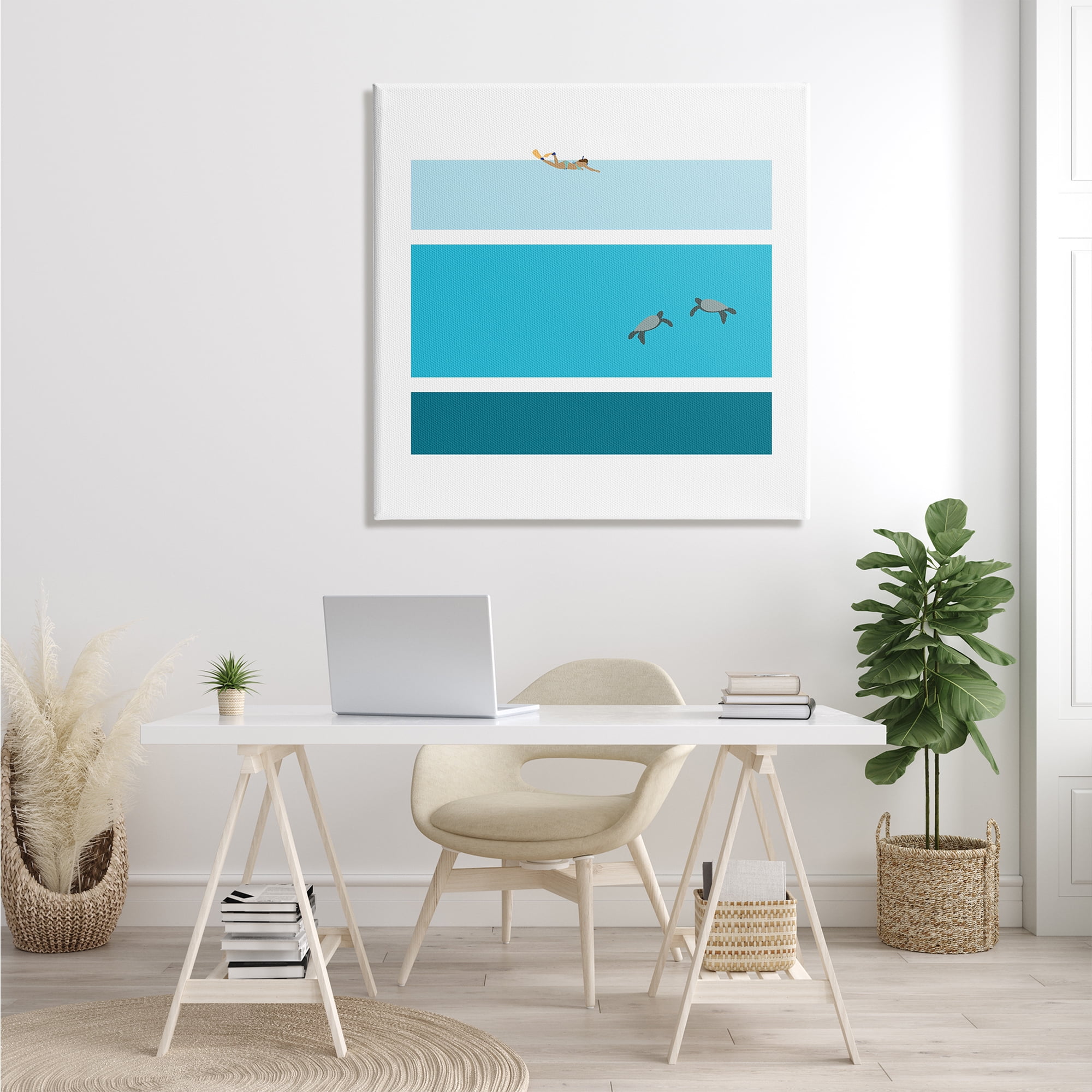 Stupell Industries Sea Turtles Under Scuba Diver Geometric Blue Stripes, 36 x 36, Designed by Make Much Studios