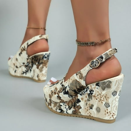 

Women s Gentle Vintage Floral Sandals Ankle Buckle Strap Platform Slingback Shoes Peep Toe Wedge Banquet Shoes Women s Platform Sandals-37