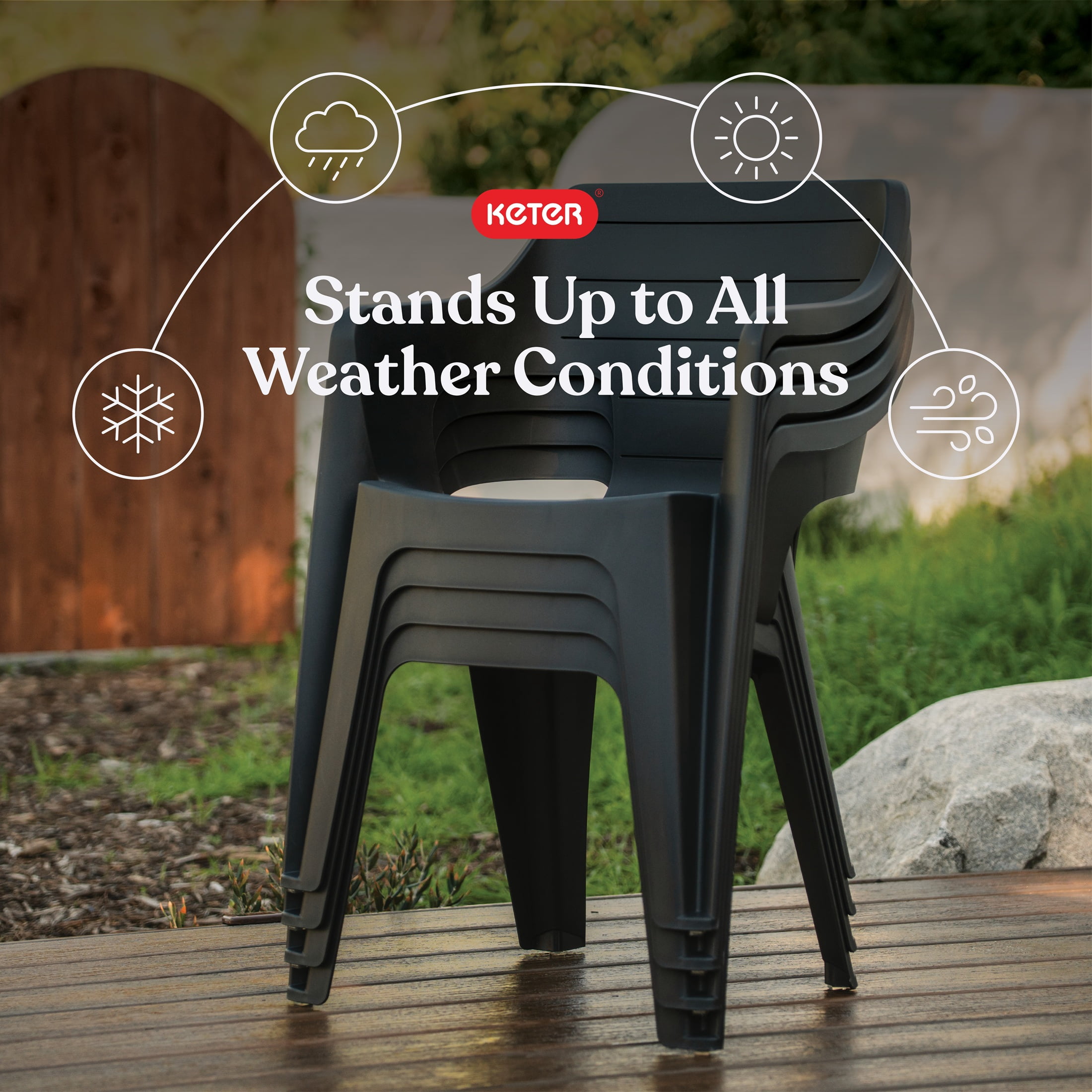 (2 pack) Keter Bilbao Resin Outdoor Dining Chair-Perfect for Outdoor, Graphite