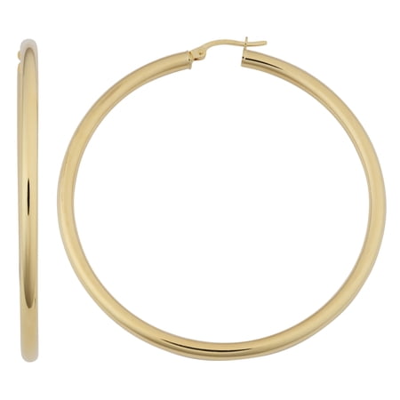 KoolJewelry 18k Yellow Gold High Polish Hoop Earrings, 1"