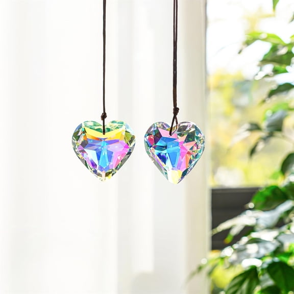 BPPEG 2Pcs 50Mm Suncatcher Crystal Heart Prisms Hanging for Windows,Color Heart Shape Prisms Rainbow,Glass Chandelier Prism Sun Catcher with Rope