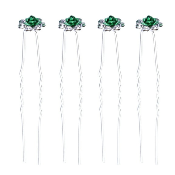 WEUVEB 20Pcs Green Rhinestone Hair Chopsticks for Wedding and Daily Wear