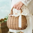 thumbnail image 6 of Rectangle Woven Handbag with Bowknot Wicker Trendy Concise Women Handbag Collocation Accessory, 6 of 8