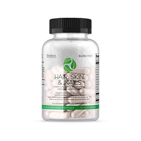 Ultimate Nutrition Hair Skin and Nails Collagen Powder Capsules for Women, Non-GMO and Gluten Free, 120 Capsules