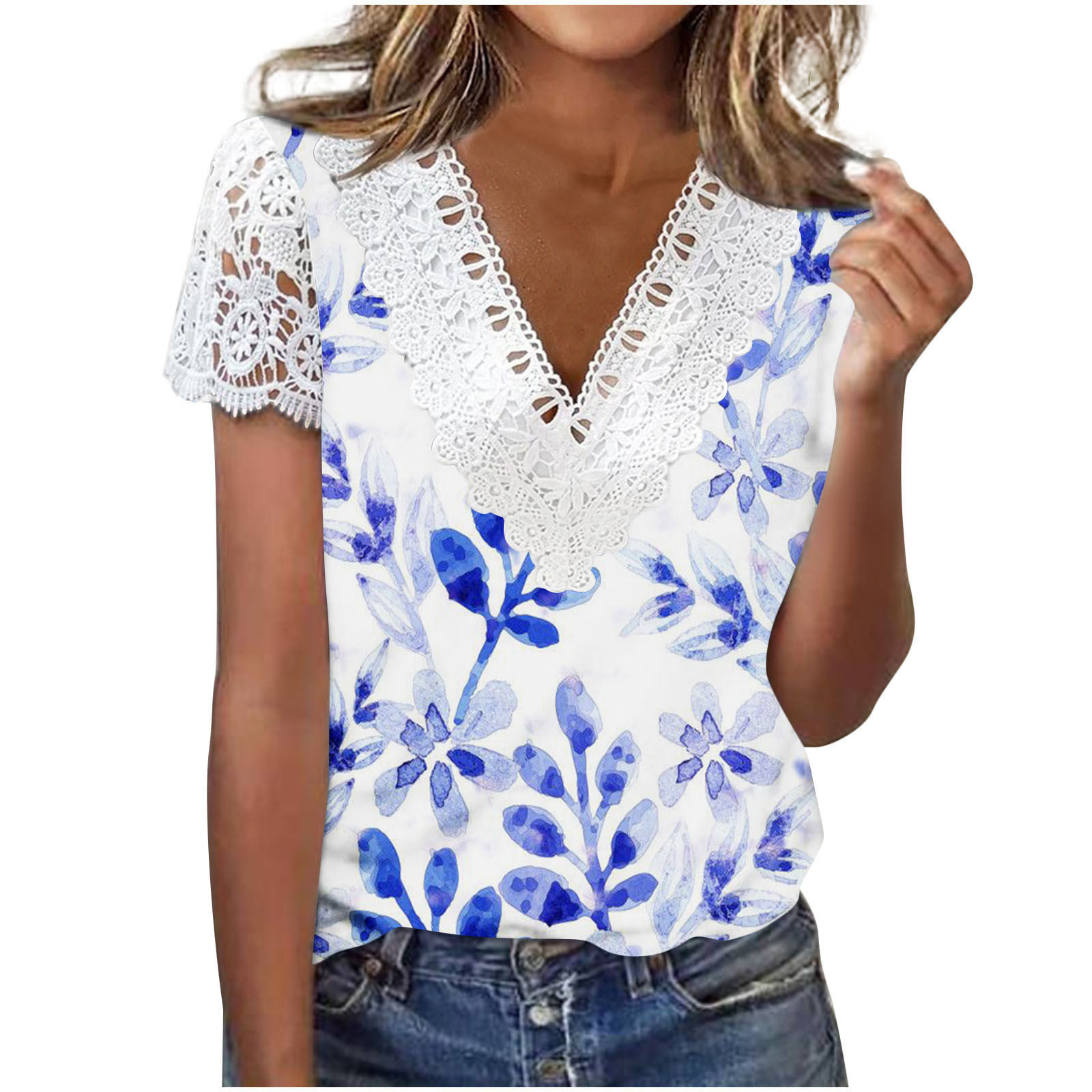 Ganfancp Women's Summer Tops Clearance, V Neck Tops Short Sleeve Shirts