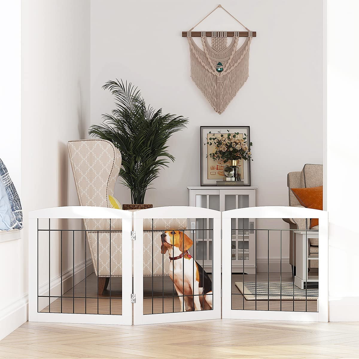 PAWLAND Wire Free Standing Pet Gate for Dogs, Foldable Dog Gate for The