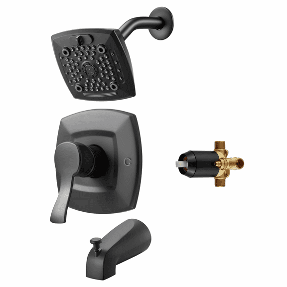 Matte Black Tub Shower Faucet Set, 5.1 Inch Rainfall Shower Head, 5-Spray Modes, Brass Valve, Single Handle, Bathroom Faucet Combo