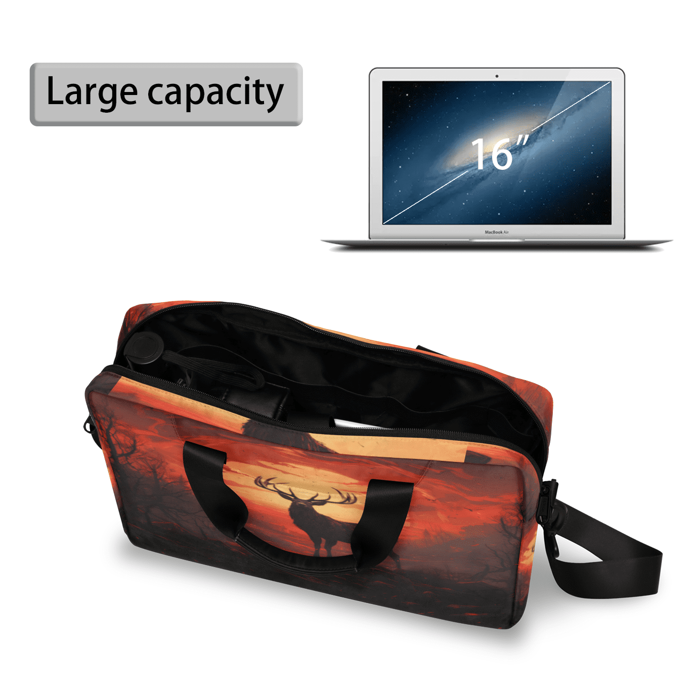 Herdesigns Deer Laptop Bag for Women Men, Computer Case Briefcase Messenger Bags, 15-15.6 inch Laptop Sleeve Shoulder Bag