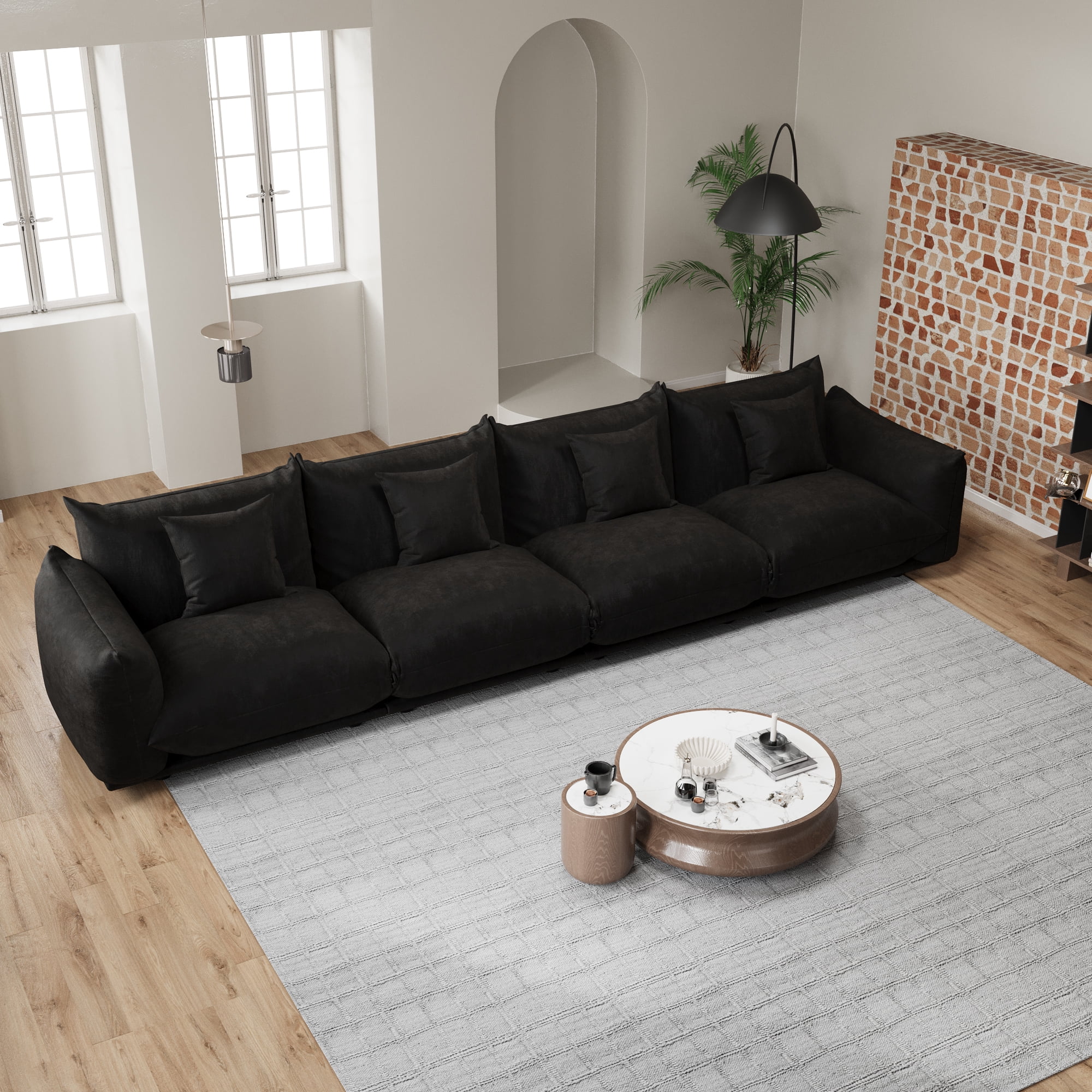 Advwin 136" 4-Seater Modular Sectional Sofa, Modern Oversized Cloud Couch with Thick Cushions for Living Room, Bedroom, Apartment, Small Spaces, Black