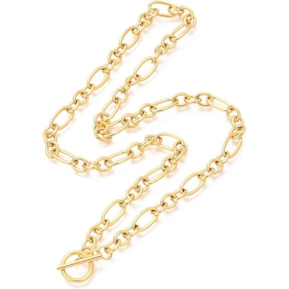 1Pcs 304 Stainless Steel Figaro Chain Necklaces Minimalist Chain Necklace Choker with Toggle Clasps for Men Women Golden 20.47 inch Golden