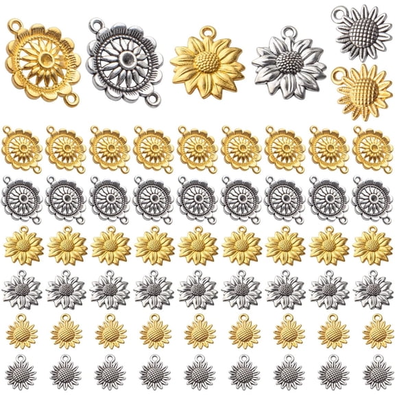 60pcs Sunflower Charm Pendant Alloy Vintage Sunflower Bead Charms Flower Connector Charms Crafts Supplies for DIY Earring Necklace Bracelet Jewelry Making